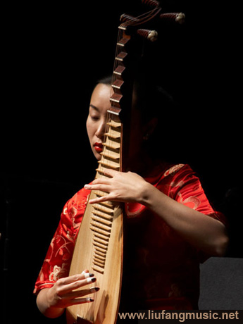 The pipa is played vertically with five fingers of the right hand